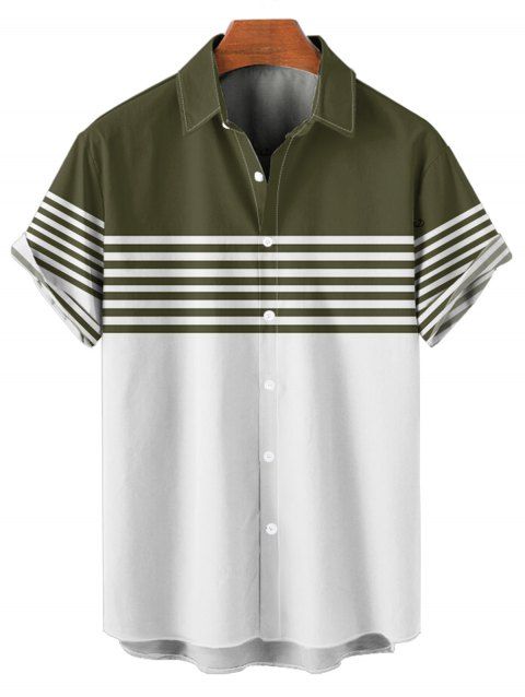 Chemise Décontractée Boutonnée Motif Rayé en Couleur Contrastée à Manches Courtes