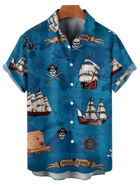 Chemise de Vacances Tressé Boutonnée à Motif Losangé à Manches Courtes
