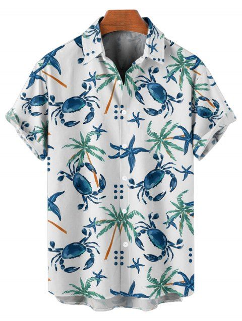 Chemise de Plage Boutonnée Motif D'Etoile de Mer Cocotier à Manches Courtes pour Homme