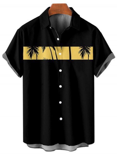 Chemise de Vacances Boutonnée Palmier Imprimé à Manches Courtes