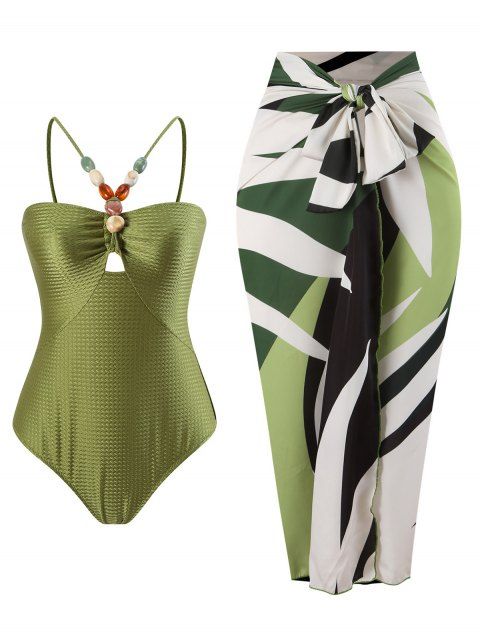 Maillot de Bain Texturé Noué Au Dos Perlé en Couleur Unie Deux Pièces
