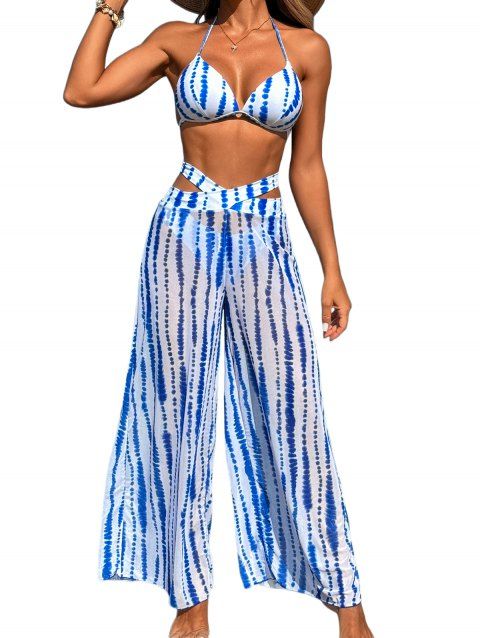 Maillot de Bain Tankini Texturé Découpé à Taille Haute à Col Halter