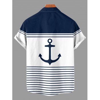 Beach Couple Outfit Striped Anchor Contrast Color Pattern Spaghetti Strap V Neck A Line Mini Tank Dress and Roll Up Sleeve Shirt Casual Matching Outfit