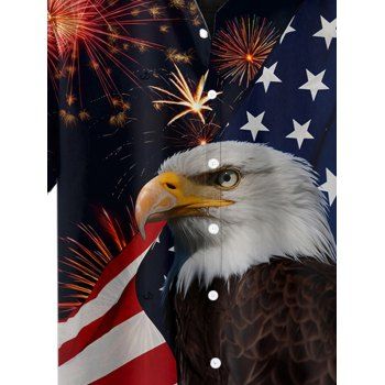 Men's American Flag Star Striped Eagle Firework Pattern Independence Day Shirt Roll Up Short Sleeve Button Up Patriotic Shirt