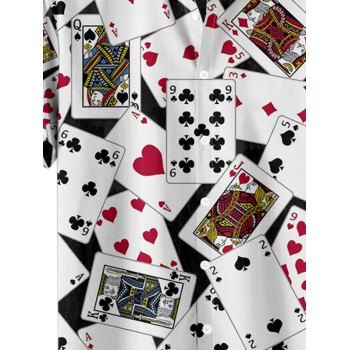 Men's Allover Playing Cards Pattern Casual Shirt Roll Up Short Sleeve Button Up Vacation Shirt