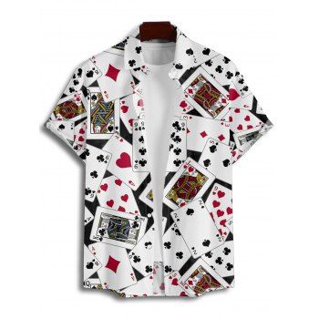 Vacation Couple Outfit Allover Playing Cards Pattern Spaghetti Strap V Neck A Line Mini Tank Dress Roll Up Sleeve Shirt Casual Matching Outfit