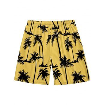 Vacation Style Palm Tree Printed Strapless Dress with Mens Short Sleeve Shirt and Mens Beach Pants Three Piece Set