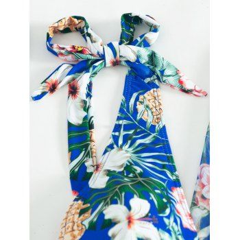 Tropical Print Tie Shoulder Bikini Triangle See Through Cover 3 Piece Bikini Sets
