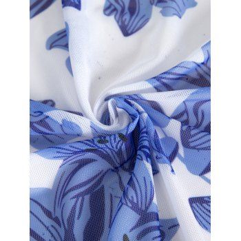 Tropical Leaf Print Bowknot O Ring Decor Bikini Sets Cover Up Swimsuits 3 Piece Swimwear
