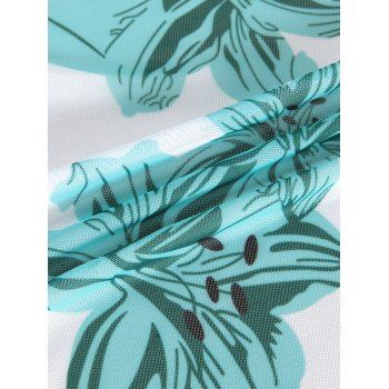 Tropical Leaf Print Bowknot O Ring Decor Bikini Sets Cover Up Swimsuits 3 Piece Swimwear