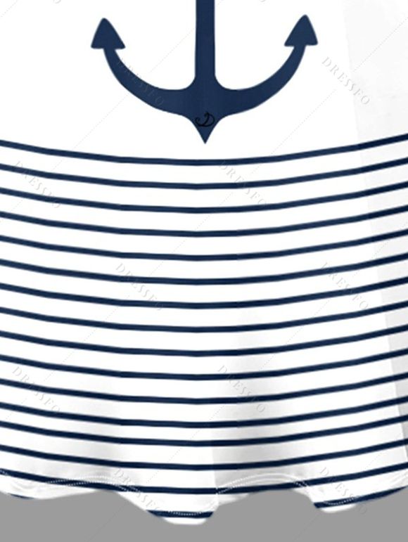 Mini Robe Ligne A à Bretelle Fine Décontractée Rayée Ancre en Couleur Contrastée à Col V - Bleu de Minuit XL | US 12