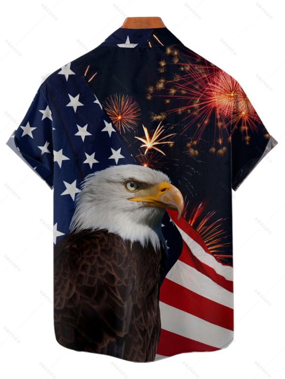 Independence Day Couple Outfit American Flag Star Striped Eagle Firework Pattern Spaghetti Strap V Neck A Line Mini Tank Dress and Roll Up Sleeve Shirt Patriotic Matching Outfit - Noir S | US 4