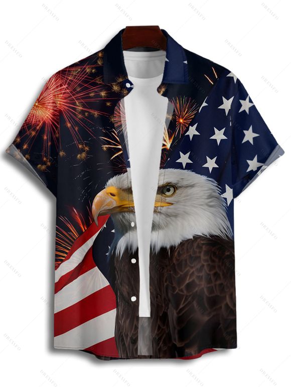 Independence Day Couple Outfit American Flag Star Striped Eagle Firework Pattern Spaghetti Strap V Neck A Line Mini Tank Dress and Roll Up Sleeve Shirt Patriotic Matching Outfit - Noir S | US 4
