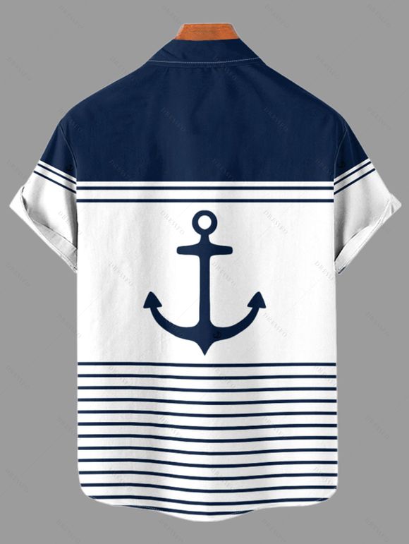 Beach Couple Outfit Striped Anchor Contrast Color Pattern Spaghetti Strap V Neck A Line Mini Tank Dress and Roll Up Sleeve Shirt Casual Matching Outfit - Bleu de Minuit S | US 4