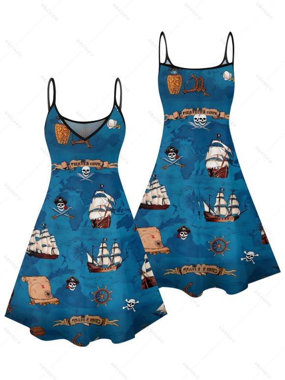 Robe Mini Solide sans Manches à Col en V Profond pour Vacances Tricotées à la Plage - Bleu profond XXXXL | US 18