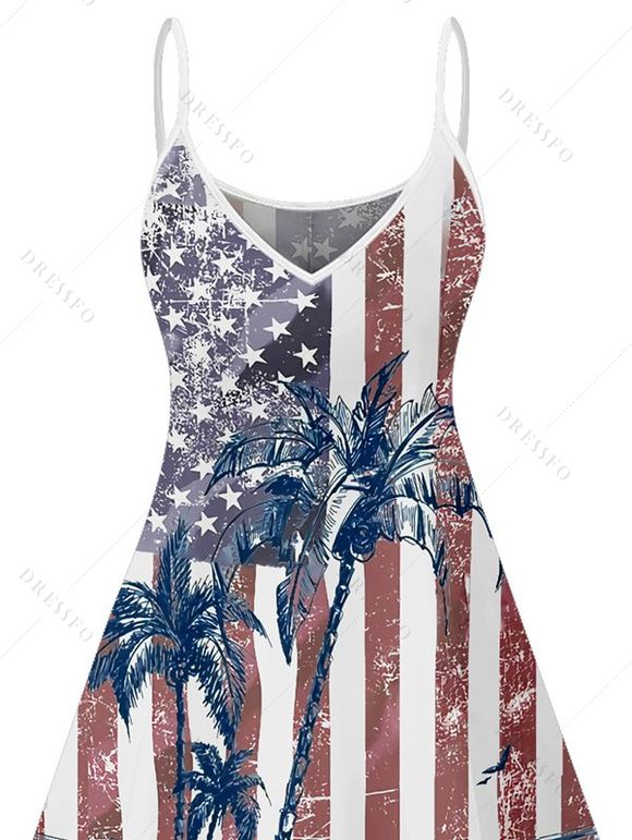 Mini Robe Ligne A à Bretelle Fine Motif de Drapeau Américain et de Noix de Coco - Blanc XXL | US 14