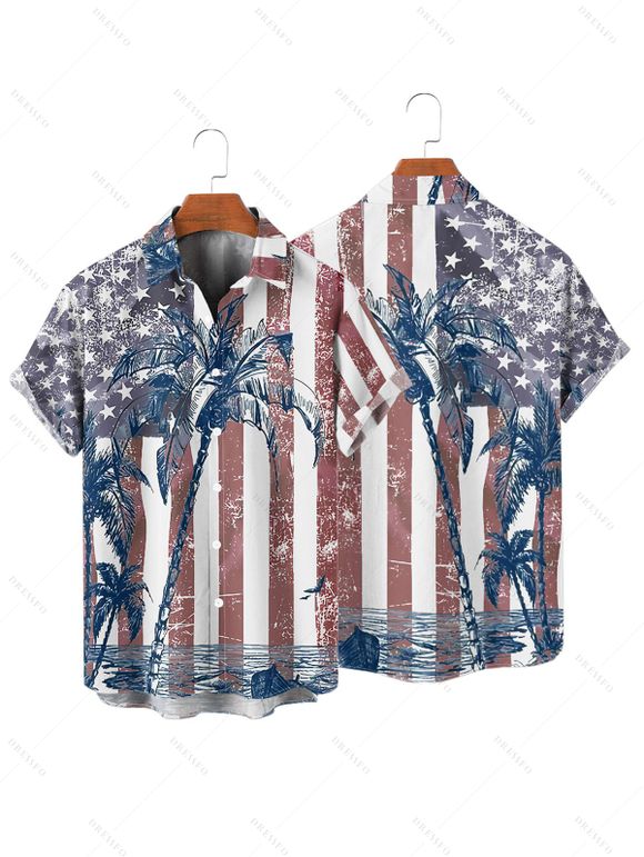 Chemise Boutonnée Drapeau Américain Imprimé à Manches Courtes - Blanc L