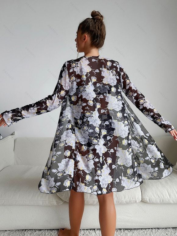 Ensemble de Bikini Feuille Tropicale Imprimé Noué 3 Pièces - Noir M