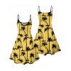 Vacation Style Palm Tree Printed Strapless Dress with Mens Short Sleeve Shirt and Mens Beach Pants Three Piece Set - YELLOW S | US 4