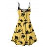 Vacation Style Palm Tree Printed Strapless Dress with Mens Short Sleeve Shirt and Mens Beach Pants Three Piece Set - YELLOW S | US 4