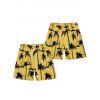 Vacation Style Palm Tree Printed Strapless Dress with Mens Short Sleeve Shirt and Mens Beach Pants Three Piece Set - YELLOW S | US 4