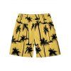 Vacation Style Palm Tree Printed Strapless Dress with Mens Short Sleeve Shirt and Mens Beach Pants Three Piece Set - YELLOW S | US 4