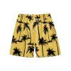 Vacation Style Palm Tree Printed Strapless Dress with Mens Short Sleeve Shirt and Mens Beach Pants Three Piece Set - Jaune S | US 4