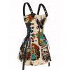 Mini Robe Ligne A Gothique Zippée Motif de Squelette Aigle à Bretelle Bouclée - café lumière XXL | US 14