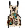 Mini Robe Ligne A Gothique Zippée Motif de Squelette Aigle à Bretelle Bouclée - café lumière XXL | US 14