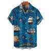 Beach Couple Outfit Sailing Pirates Steer Ocean Pattern Spaghetti Strap V Neck A Line Mini Tank Dress and Roll Up Sleeve Shirt Vacation Matching Outfit - Bleu profond S | US 4