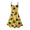 Vacation Style Palm Tree Printed Strapless Dress with Mens Short Sleeve Shirt and Mens Beach Pants Three Piece Set - Jaune S | US 4