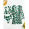 Ensembles de Bikini Triangle Tropical Imprimé Transparent à Epaule Nouée 3 Pièces - Vert profond XL
