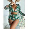 Ensembles de Bikini Triangle Tropical Imprimé Transparent à Epaule Nouée 3 Pièces - Vert profond XL