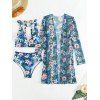 Ensembles de Bikini Triangle Tropical Imprimé Transparent à Epaule Nouée 3 Pièces - Bleu XL