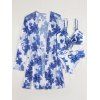 Ensemble de Bikini Feuille Tropicale Imprimé Noué 3 Pièces - Bleu S