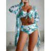 Ensemble de Bikini Feuille Tropicale Imprimé Noué 3 Pièces - Vert clair XL