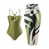 Maillot de Bain Texturé Noué Au Dos Perlé en Couleur Unie Deux Pièces - Vert clair XL