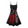 Independence Day American Flag Letter Pattern Dress Star Striped Print Spaghetti Strap V Neck A Line Patriotic Tank Dress - BLACK M | US 6