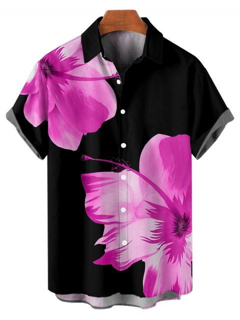 Chemise de Plage Motif de Grand Fleur Tropicale Boutonnée à Manches Roulées pour Homme