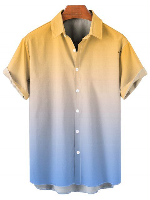 Chemise de Vacances Décontractée Boutonnée Ombrée à Manches Courtes