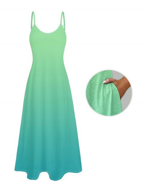 Robe Longue Ligne A Ombrée à Bretelle Fine avec Poche