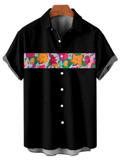 Chemise Décontractée de Vacances Motif de Fleur Colorée Boutonnée à Manches Courtes