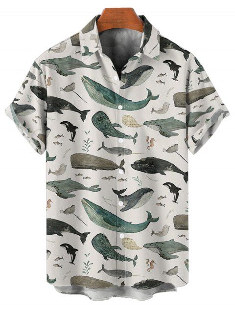 Chemise de Vacances Boutonnée Motif D'Elément Océan à Manches Courtes