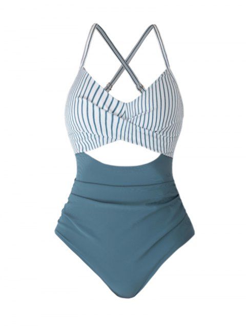 Maillot de Bain de Plage à Bretelle Réglable Croisé Motif de Rayure et de Nœud Papillon Une-Pièce