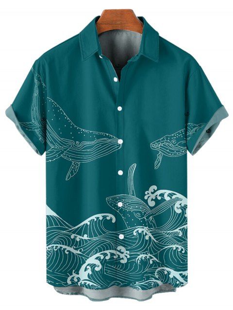 Chemise de Plage Boutonnée Motif D'Elément de Vacances à Manches Courtes