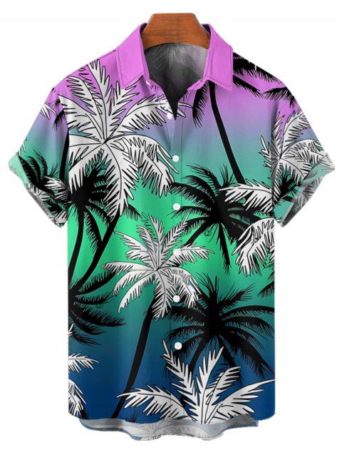 Chemise de Plage de Vacances Ombré Motif de Palmier à Manches Courtes