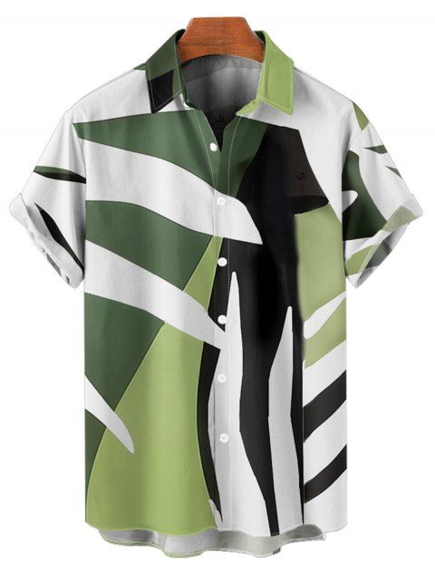 Chemise Décontractée Boutonnée Motif Géométrique en Blocs de Couleurs à Manches Courtes
