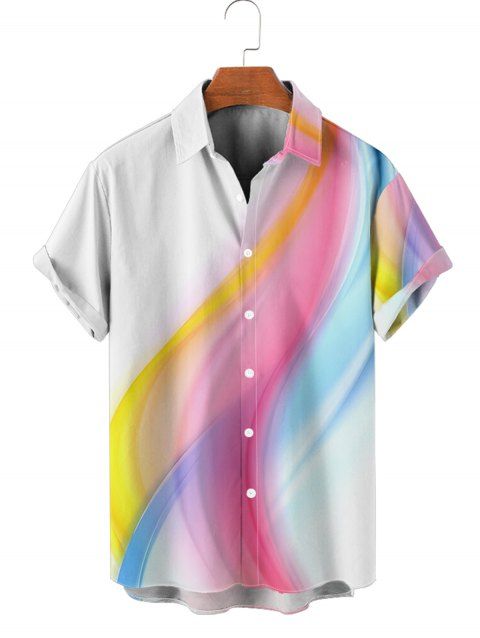 Chemise de Vacances Décontractée en Couleur D'Arc-en-ciel Boutonnée à Manches Courtes