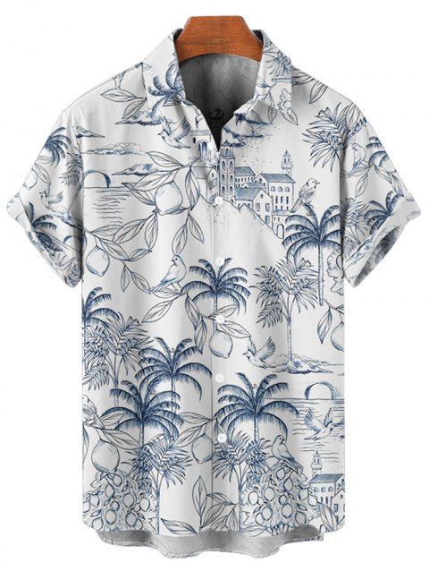 Chemise de Vacances Décontractée Boutonnée Cocotier Imprimé à Manches Courtes