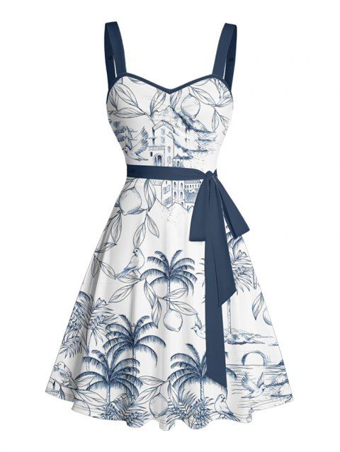 Mini Robe Ligne A Décontractée Cocotier Imprimé à Lacets